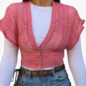 Y2K Crochet Babydoll Crop Cardigan Knit Top